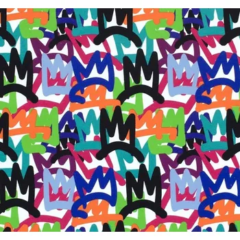 Teplákovina French Terry v bílé barvě s potiskem korunek 21868/050