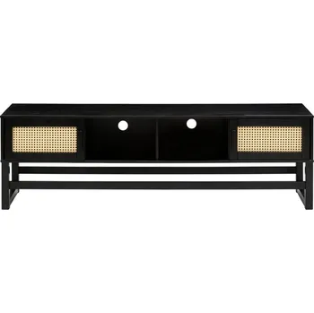Televizní stolek Černý TV stolek z borovicového dřeva s ratanovými dvířky Støraa Jolene ID_1394835