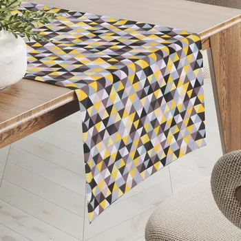 ubrus Bavlněný běhoun na stůl Sandra SA-218 Žluto-hnědo-růžové trojúhelníčky 35x120 cm