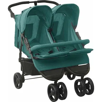 Kočárek vidaXL Dvojitý kočárek ocel [10242] Barva: Zelená