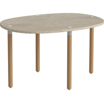 Konferenční stolek Bolia Béžový kamenný konferenční stolek Tuk 71,5 x 52 cm s dubovou podnoží