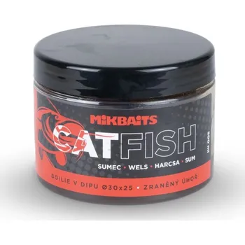Nástraha Mikbaits Catfish sumec řada Boilie v dipu Zraněný úhoř 500ml - 50x30mm