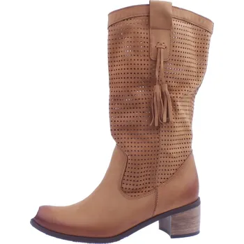 Dámské kozačky OBUV JANA ČR D-44 hnědé dámské kožené děrované kozačky Velikost: 38