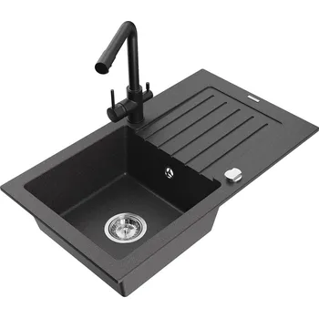Granitový dřez MEXEN/S - Pablo granitový dřez 1-miska včetně baterie Duero, černá kropenatá 6510-76-671600-70