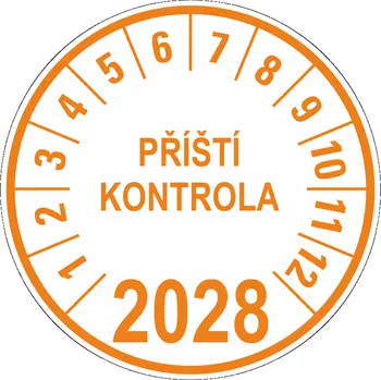 Samolepící etiketa Příští kontrola - 2028 TEXT samolepící vinylová fólie 40 mm aršík 10 kusů