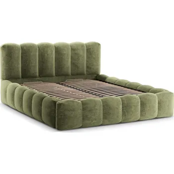 Postel Zelená čalouněná dvoulůžková postel s úložným prostorem a roštem 160x200 cm Lupine – Micadoni Home ID_1701276
