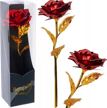 umělá květina ČERVENO-ZLATÁ RŮŽE V KRABIČCE - VĚČNÁ UMĚLÁ RŮŽE JAKO DÁREK K SVÁTKŮM A JINÝM PŘÍLEŽITOSTEM