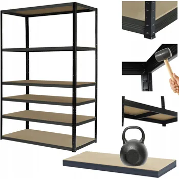 Dílenský regál Kovový regál PREMIUM BLACK stojan HELIOS 213x100x50cm 6 polic x 175kg, nosnost 1050 kg