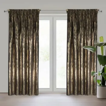 Sametový závěs na řasící pásce EMILA s lesklým potiskem - černý