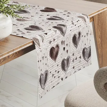 ubrus Bavlněný běhoun na stůl Sandra SA-027 Tmavé srdce na smetanovém 20x120 cm