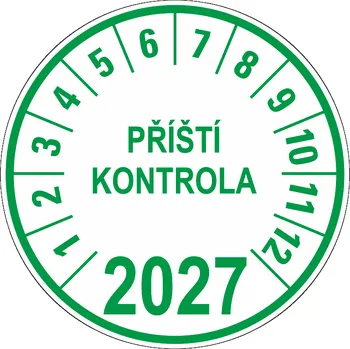 Samolepící etiketa Příští kontrola - 2027 TEXT samolepící vinylová fólie 40 mm aršík 10 kusů