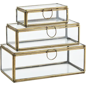 Úložný box MADAM STOLTZ Skleněný box Clear/Antique Brass M