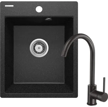 Granitový dřez DEANTE - Corio graphite Granitový dřez s baterií, 1-miska ZRCB2103