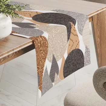 ubrus Bavlněný běhoun na stůl Sandra SA-507 Hnědo-šedé kapky s ornamenty 35x120 cm