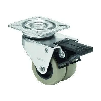 Pojezdové kolečko kolečko otočné zdvojené 50mm s brzdou, běhoun polyuretan, nosnost 100kg, deska