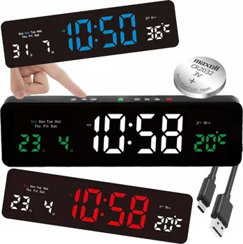 Hodiny VELKÉ NÁSTĚNNÉ HODINY MODERNÍ LED DIGITÁLNÍ BUDÍK TEPLOMĚR ELEKTRONICKÉ