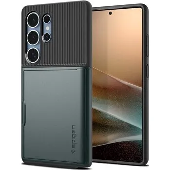 Pouzdro na mobilní telefon Spigen Slim Armor CS zadní kryt s prostorem na karty pro Samsung Galaxy S25 Ultra zelený