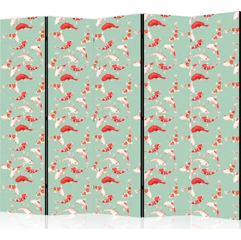 Paraván Paraván - Ryba a japonský vzor - Koi ryby v oranžovo-krémových barvách na zeleno-mátovém pozadí s orientálním vzorem Velikost: 225x172 cm, Provedení: Jednostranný