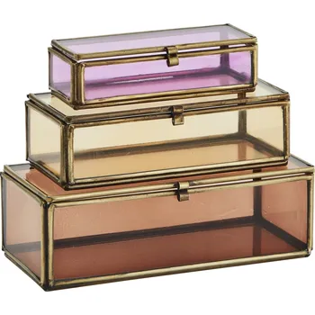 Úložný box MADAM STOLTZ Skleněný box Pink/Orange/Coffee – set 3 ks