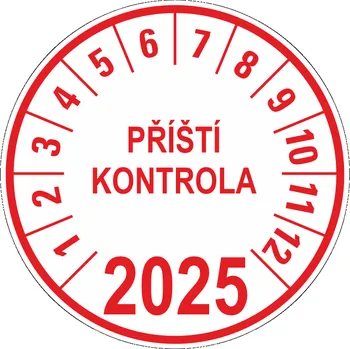 Samolepící etiketa Příští kontrola - 2025 TEXT samolepící vinylová fólie 40 mm aršík 10 kusů