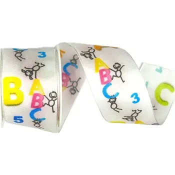 Stuha Stuha taftová BACK TO SCHOOL 40mm x 2m (Stuha dětská, taftová, jednostranný potisk, s vetkaným vlascem v lemu)