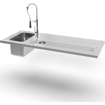 Nerezový dřez Nerezová výčepní deska s odkapní vaničkou s ostřikem a jedním dřezem Hloubka (mm): 600, Délka (mm): 1900
