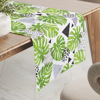 ubrus Bavlněný běhoun na stůl Sandra SA-175 Zelené listy Monstera 20x120 cm