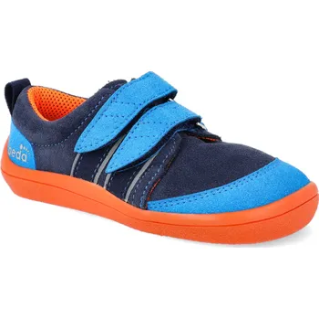 Dětská sportovní obuv Barefoot dětské tenisky Beda - Mandarine s proužky a pevným opatkem modré Velikost: 26