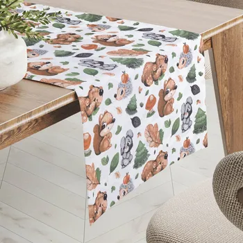 ubrus Dětský bavlněný běhoun na stůl Sandra SA-282 Veverky a lesní kamarádi 45x140 cm