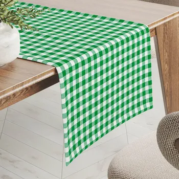 ubrus Bavlněný běhoun na stůl Sandra SA-058 Zeleno-bílé kostičky 35x120 cm