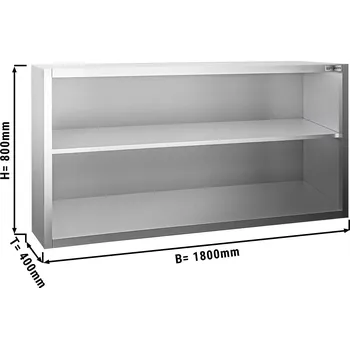 Kuchyňská skříňka G.Gastro Nerezová nástěnná skříňka 1,8 m - bez posuvných dveří - výška 0,8 m