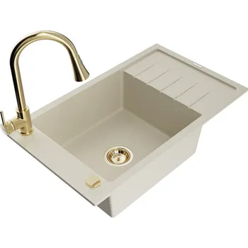 Kuchyňský dřez MEXEN/S - Elias granitový dřez 1 s odkapávačem včetně baterie Elia, béžová 6511-69-670101-50