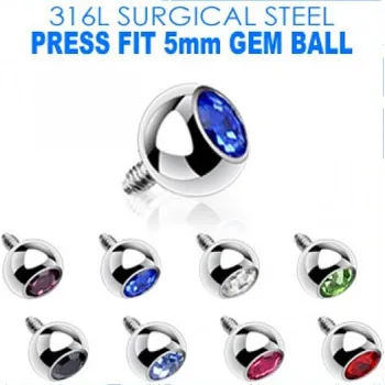 Piercing Šperky4U Microdermal - ozdobná část 5 mm, černý zirkon - MD01054-K