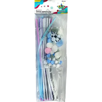 Chlupaté drátky, bambulky a oči, dekorační sada MODRÁ, 80ks/bal.