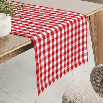 ubrus Bavlněný běhoun na stůl Olivia OL-008 Červeno-bílá kostka malá 20x140 cm