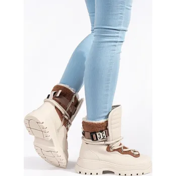 Dívčí obuv Béžové sněhule s umělou kožešinou na hrubé podrážce