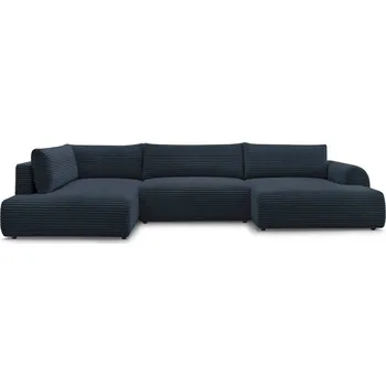 Pohovka Tmavě modrá manšestrová rozkládací rohová pohovka (pravý roh/do "U") Lucien – Bobochic Paris ID_1699032