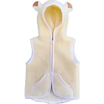 Dívčí vesta Ovčí Věci Dětská vesta s kapucí z ovčí vlny merino přírodní, Velikost XS