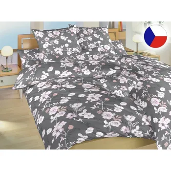 Povlečení Krepové povlečení KOMFORT Kvítí na šedém 2x 70x90, 240x200