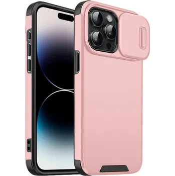 Pouzdro na mobilní telefon Matný kryt s posuvnou krytkou kamery pro iPhone 14 Pro Max - růžový