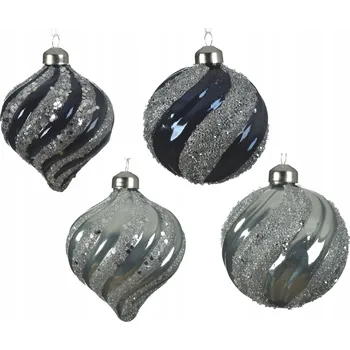 Vánoční ozdoba Vánoční Koule skleněná ozdoba na vánoční stromeček modrá s třpytkami