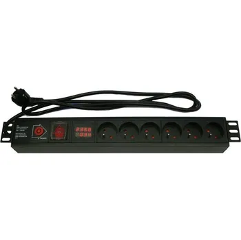 Přepěťová ochrana 19&#039;&#039; rozvodný panel XtendLan 6x 230V, ČSN, vypínač, nadproudová ochrana 16A, měření spotřeby, kabel 1, 8m, 1, 5U