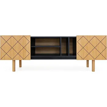 Televizní stolek Černý/přírodní TV stolek v dekoru dubu 175x60 cm Porto – Woodman ID_1529680