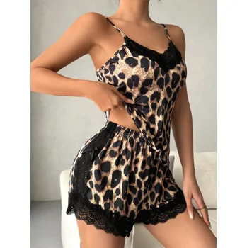 Dámské pyžamo Dámské pyžamo s leopardím vzorem Barva: Hnědá, Velikostní tabulka: L