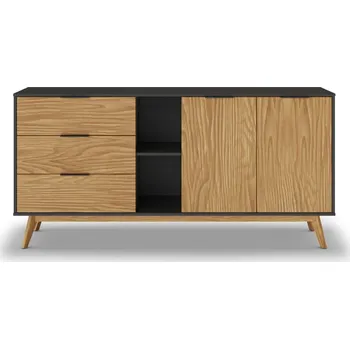 Komoda Černá/přírodní nízká komoda z borovicového dřeva 165x80 cm Lavis – Marckeric ID_1552284