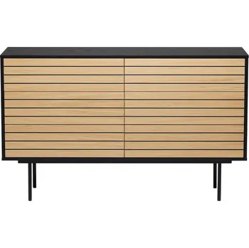 Komoda Černá/přírodní nízká komoda v dekoru dubu 140x84 cm Stripe – Woodman ID_1535818