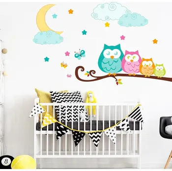 Samolepící dekorace Nástěnná dětská samolepka Ambiance Owls in family ID_901962