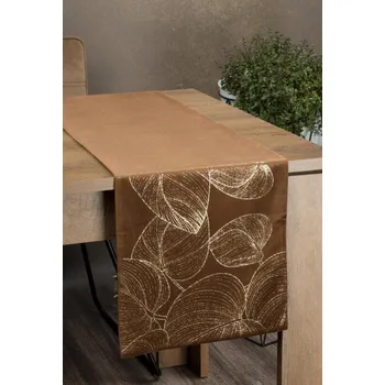ubrus Hnědý sametový běhoun na stůl BLINK16 s květinovým vzorem 35x140 cm