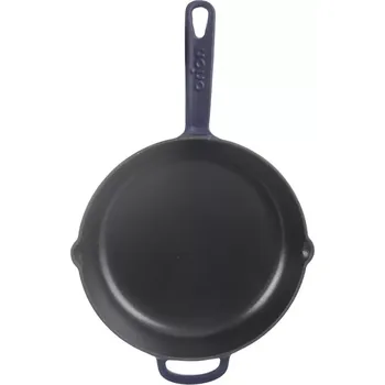 Orion Pánev litina smaltovaná 24 cm 113217, modro-šedá, madlo+výlevky (Orion 113217 Masivní litinová pánev o průměru 24 cm)