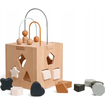 Dřevěná hračka Dřevěný Manipulační Třídič Tvarů Puzzle Stavebnice Tvary Kostka